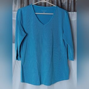 Segments Essentials Women's Size M Teal 3/4 Sleeve V-Neck Pullover Top